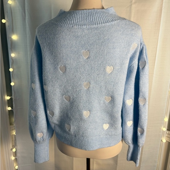 Sugarlips Light Blue Heart Pattern Sweater - Picture 3 of 9